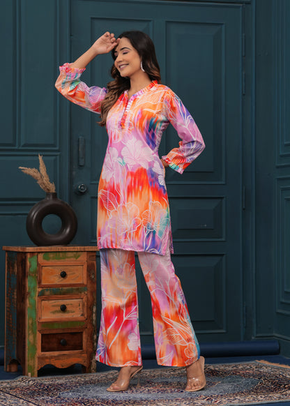 Vibrant Orange Floral Women's Co-ord Set