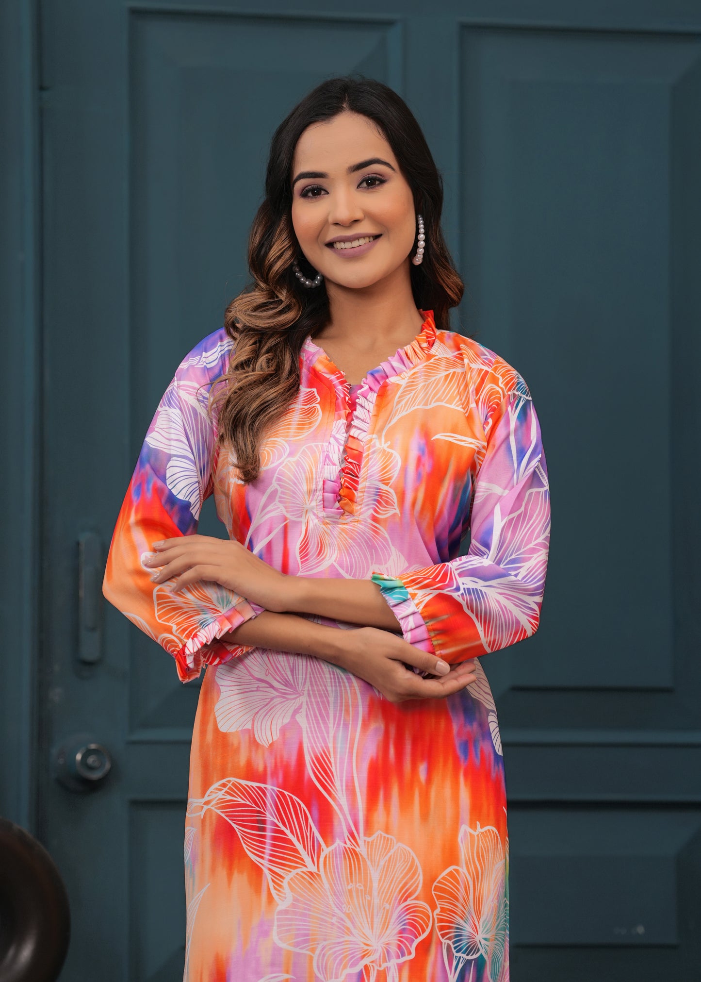 Vibrant Orange Floral Women's Co-ord Set