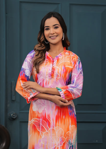 Vibrant Orange Floral Women's Co-ord Set