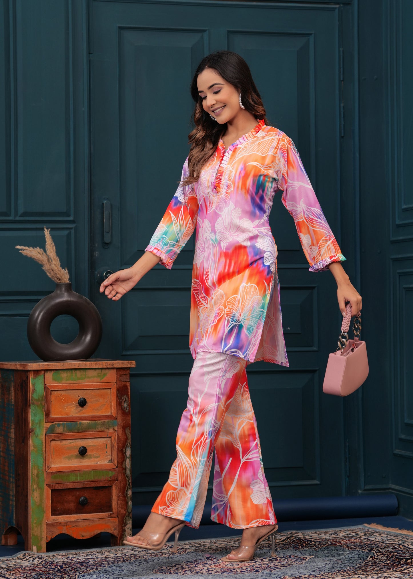 Vibrant Orange Floral Women's Co-ord Set