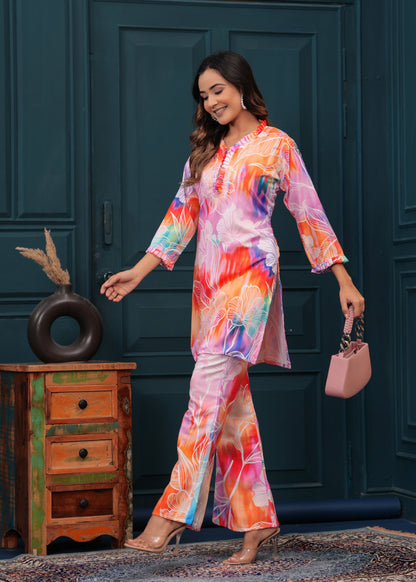 Vibrant Orange Floral Women's Co-ord Set