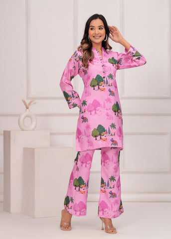 Soft Pink Printed Co-Ord Set for Women | Casual Comfort & Style