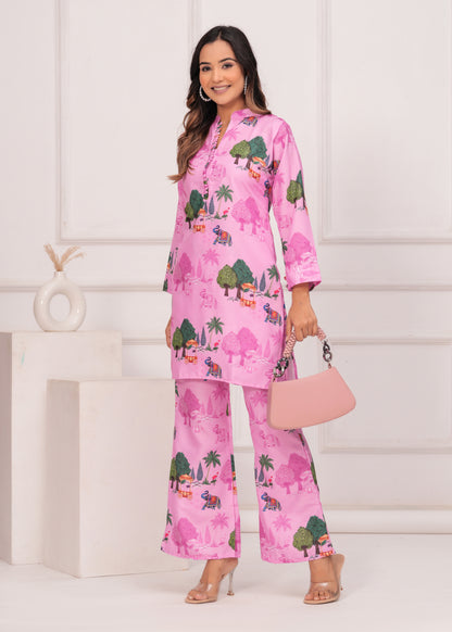 Soft Pink Printed Co-Ord Set for Women | Casual Comfort & Style