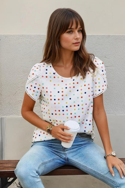 Uvercee Polka Dot Petal Sleeve Top