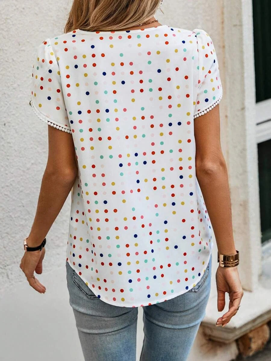 Uvercee Polka Dot Petal Sleeve Top