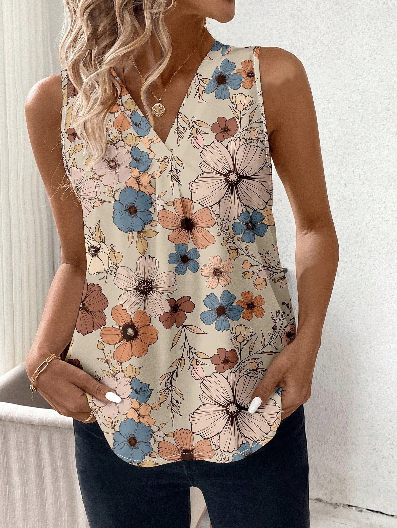 Uvercee Floral Chic: Sleeveless Top for Women
