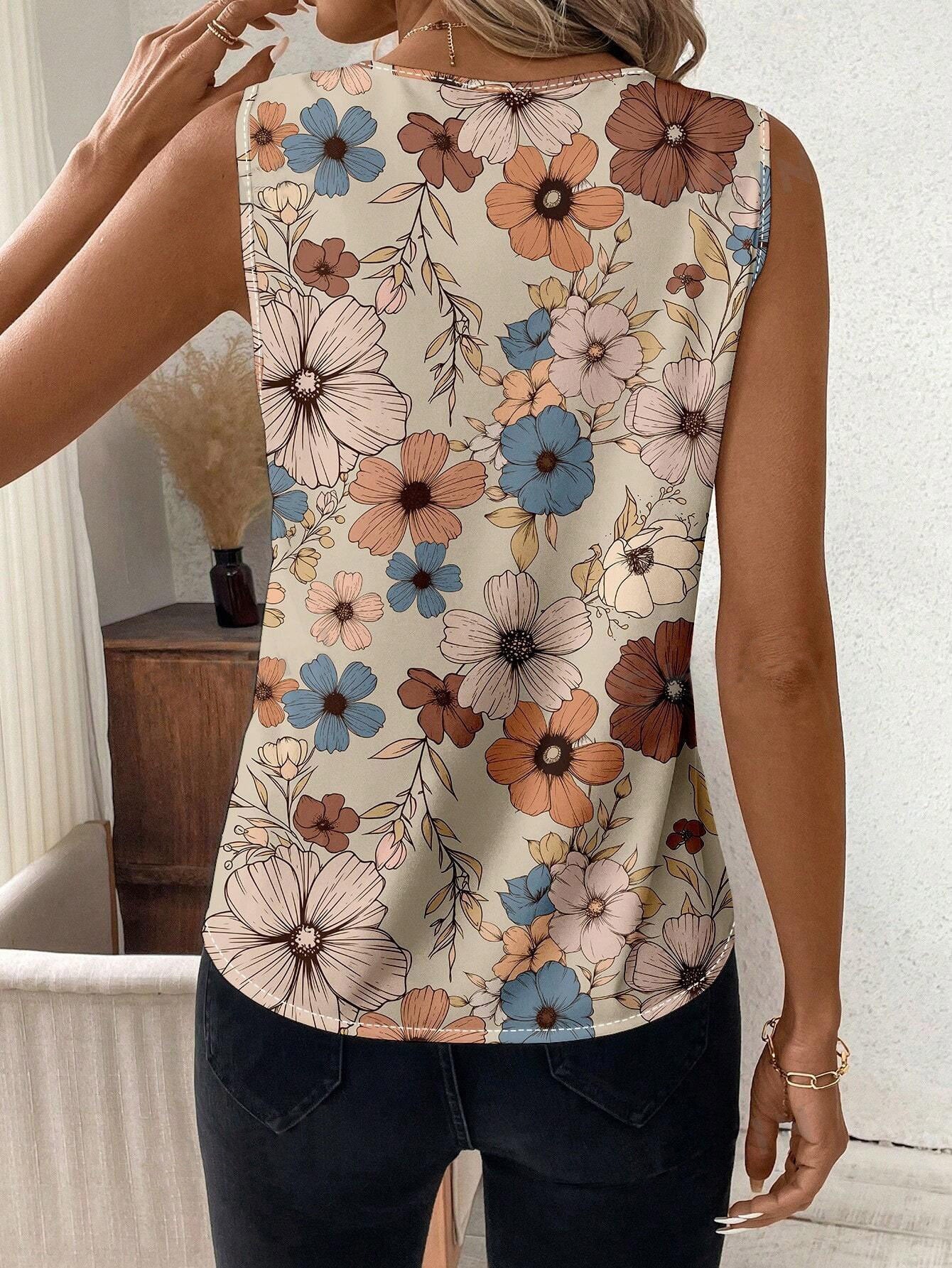 Uvercee Floral Chic: Sleeveless Top for Women