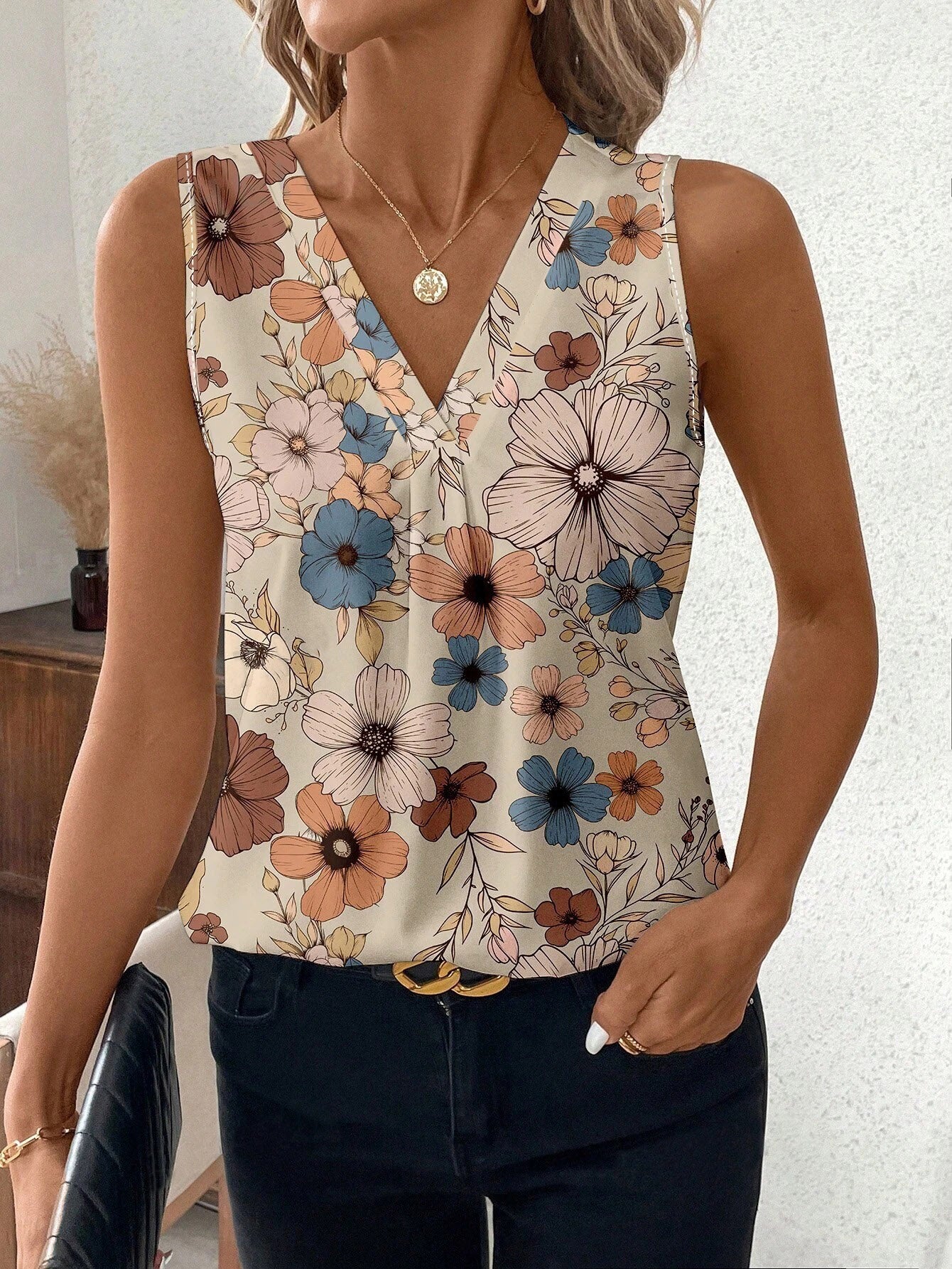 Uvercee Floral Chic: Sleeveless Top for Women