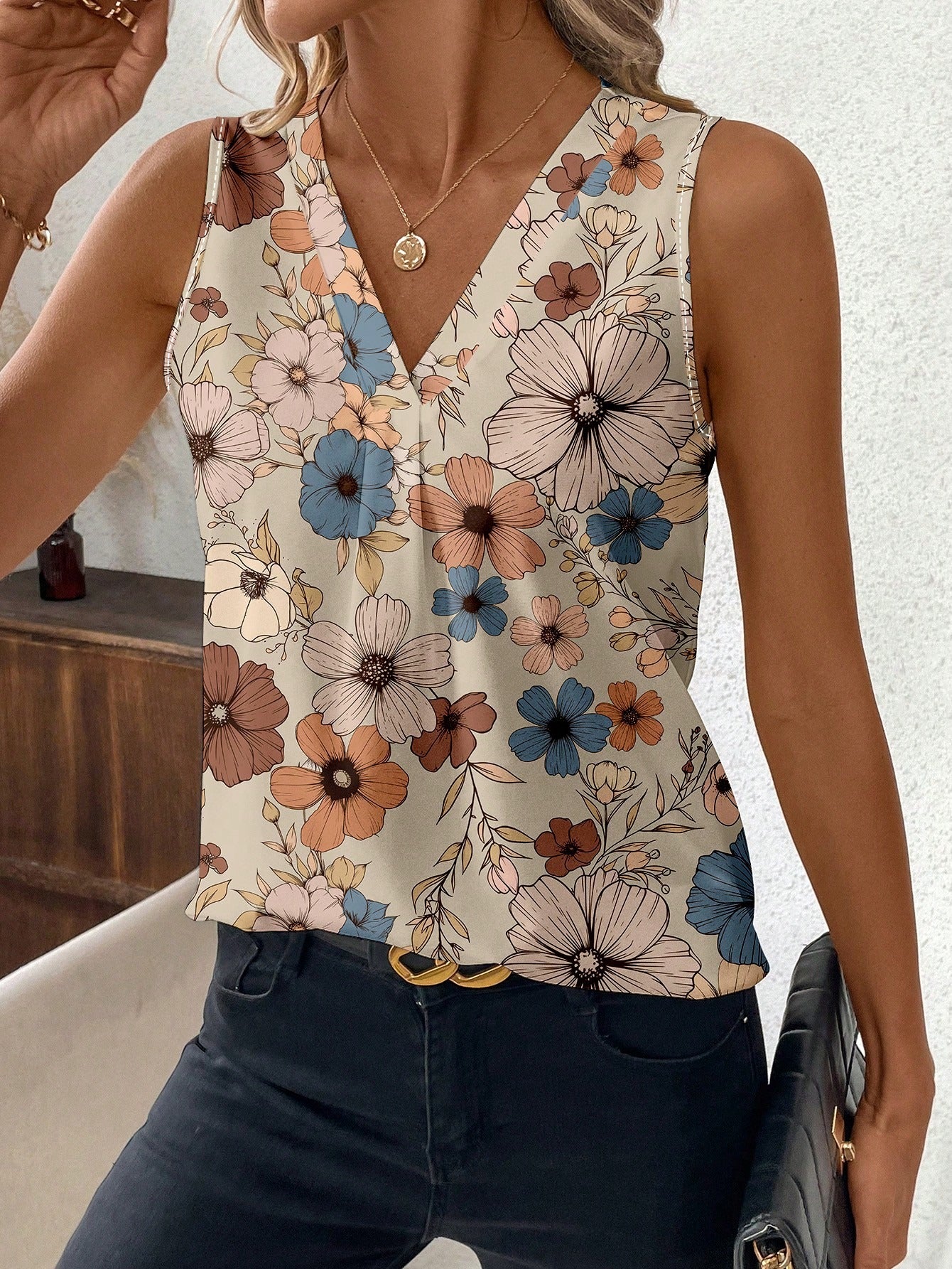Uvercee Floral Chic: Sleeveless Top for Women