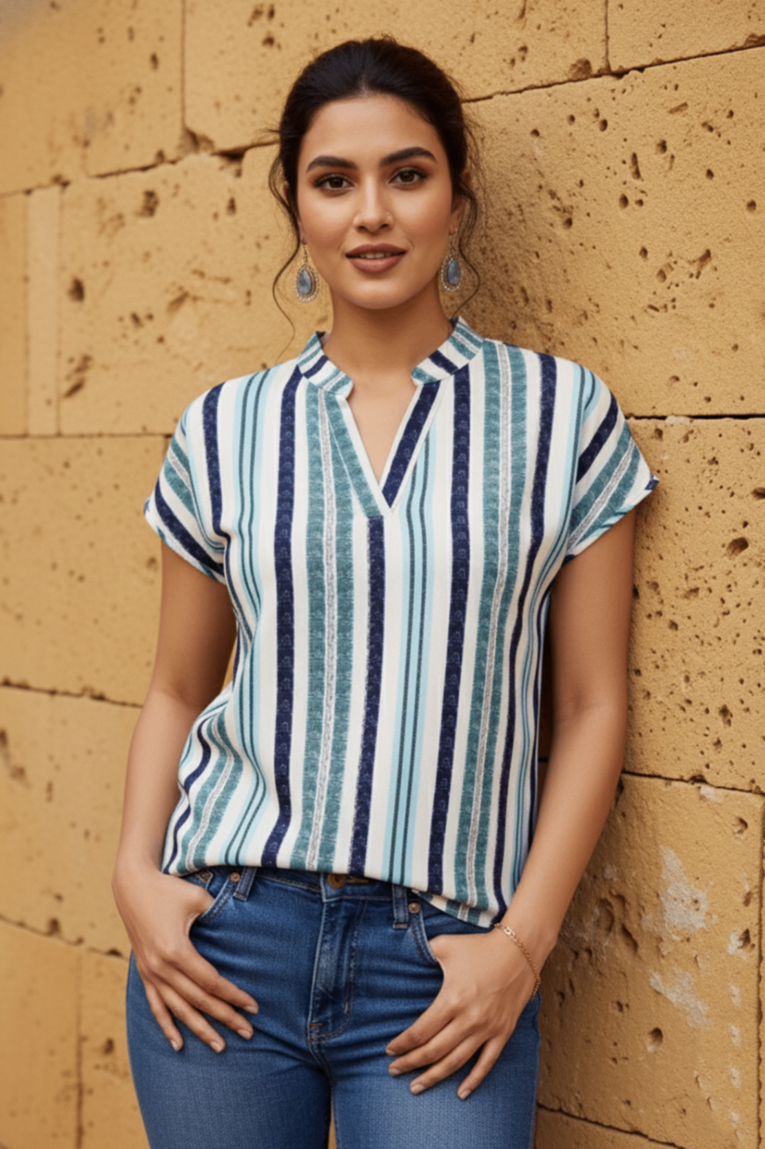 Uvercee | Chic Striped V-Neck Top | Casual Everyday