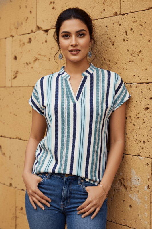 Uvercee | Chic Striped V-Neck Top | Casual Everyday