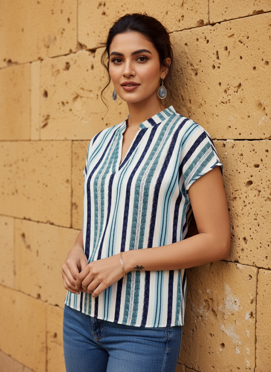 Uvercee | Chic Striped V-Neck Top | Casual Everyday