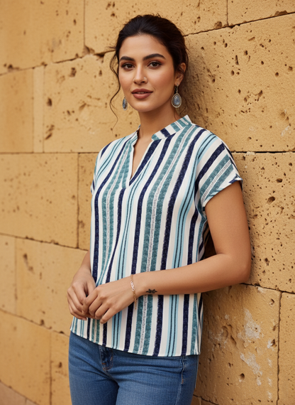 Uvercee | Chic Striped V-Neck Top | Casual Everyday