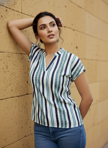 Uvercee | Chic Striped V-Neck Top | Casual Everyday