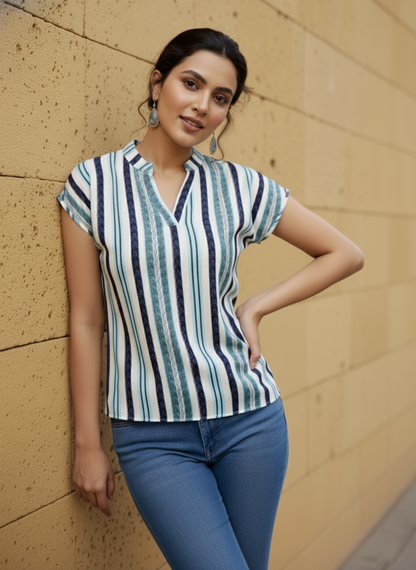 Uvercee | Chic Striped V-Neck Top | Casual Everyday