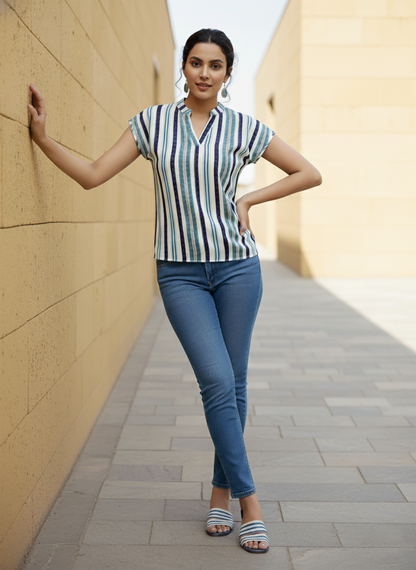 Uvercee | Chic Striped V-Neck Top | Casual Everyday
