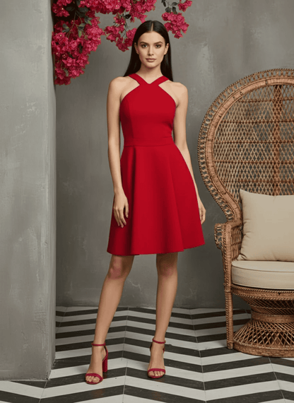 Women’s Sleeveless A-Line Halter Mini Dress - Party & Date Outfit | Uvercee
