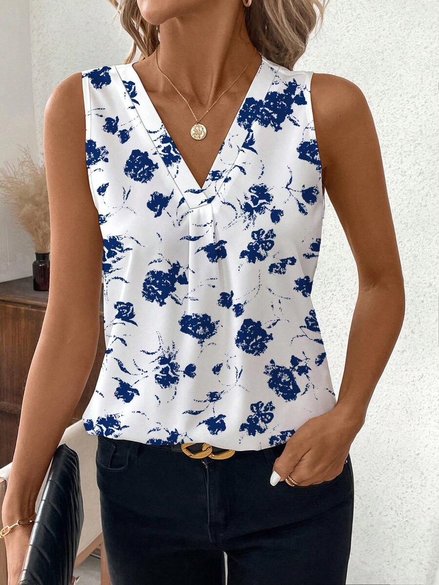Uvercee V-Neck Sleeveless Floral Top