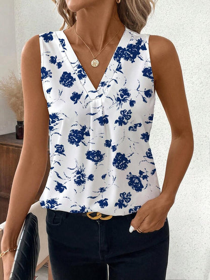 Uvercee V-Neck Sleeveless Floral Top