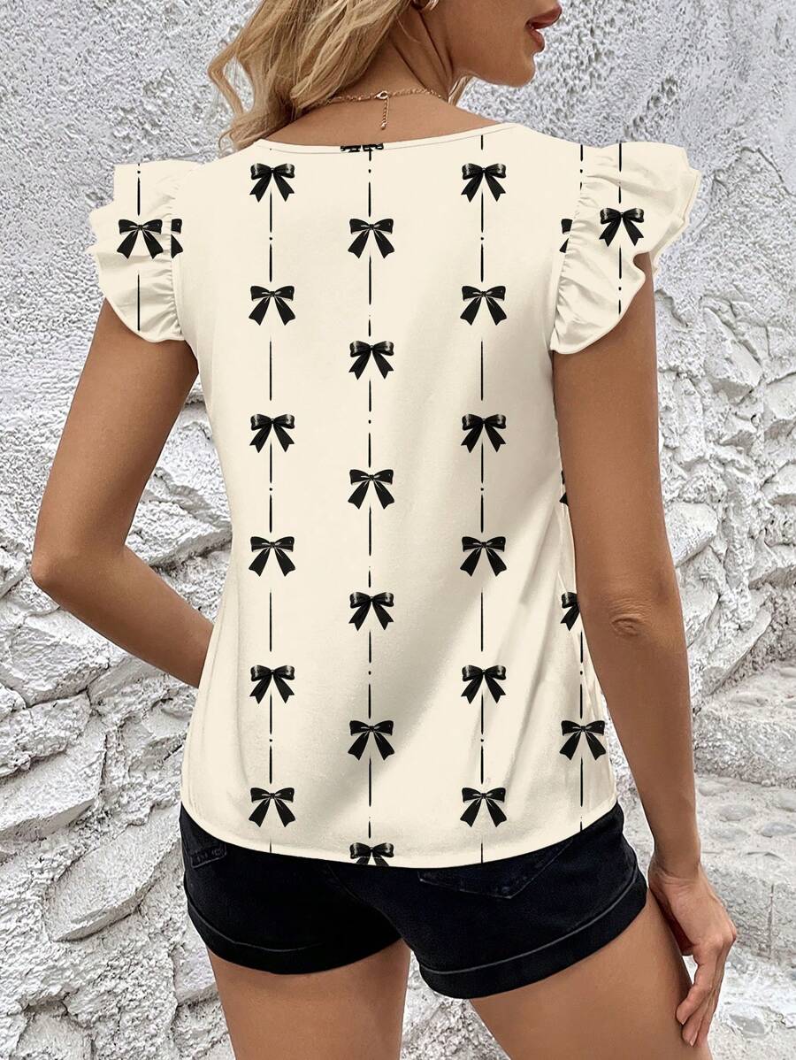 Uvercee Chic Bow-Print V-Neck Top