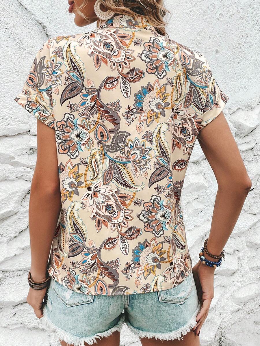 Uvercee Chic Paisley Print Split-Neck Top