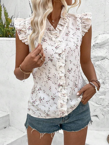 Uvercee Ruffle-Trim Floral Top