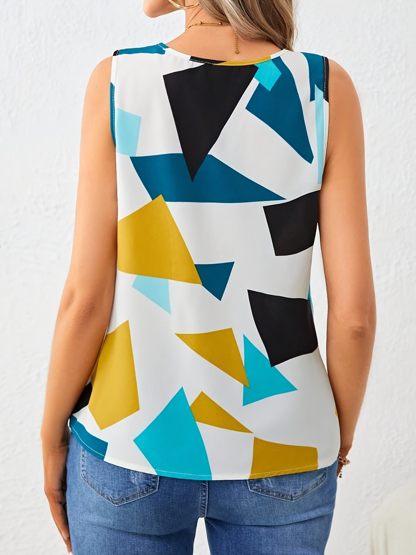 Uvercee Abstract Geometric Print V-Neck Top