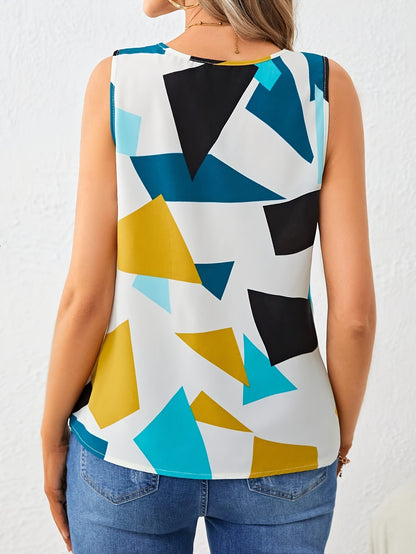 Uvercee Abstract Geometric Print V-Neck Top