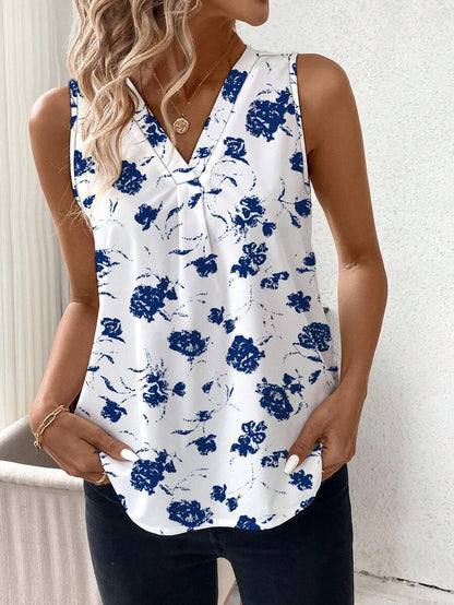 Uvercee V-Neck Sleeveless Floral Top