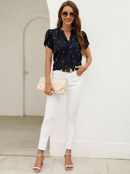 Uvercee Black Heart Print Puff Sleeve Top