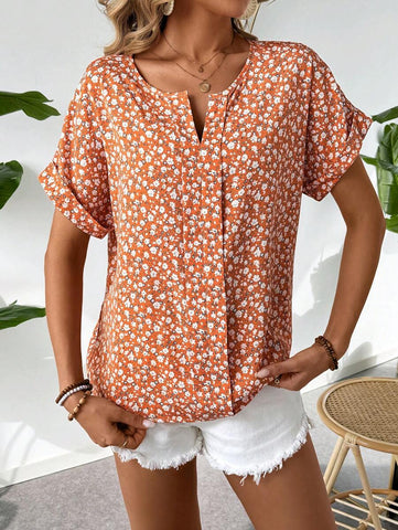 Uvercee Chic Floral Split-Neck Top