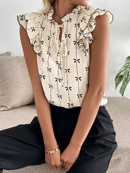 Uvercee Elegant Bow - Print Ruffled Top - Uvercee