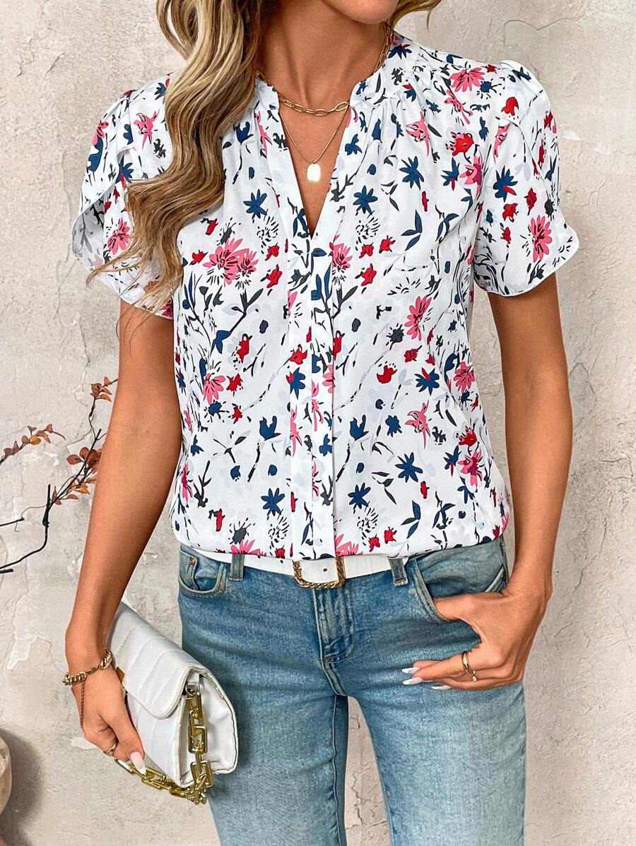 Uvercee Women's Floral V-Neck Tops