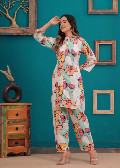 Bold Floral Printed Co-ord Set – Stylish & Contemporary Women's Wear