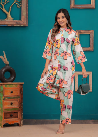 Bold Floral Printed Co-ord Set – Stylish & Contemporary Women's Wear