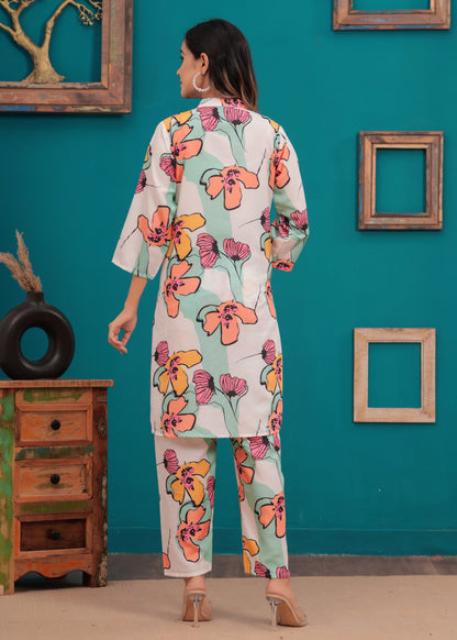 Bold Floral Printed Co-ord Set – Stylish & Contemporary Women's Wear