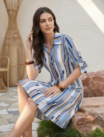 Striped Tie-Sleeve Button-Down Dress | Casual Everyday Women's Dress