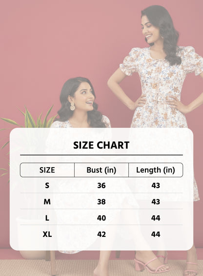 Chic Floral Print Puff Sleeve Midi Dress - Versatile A-Line Daywear