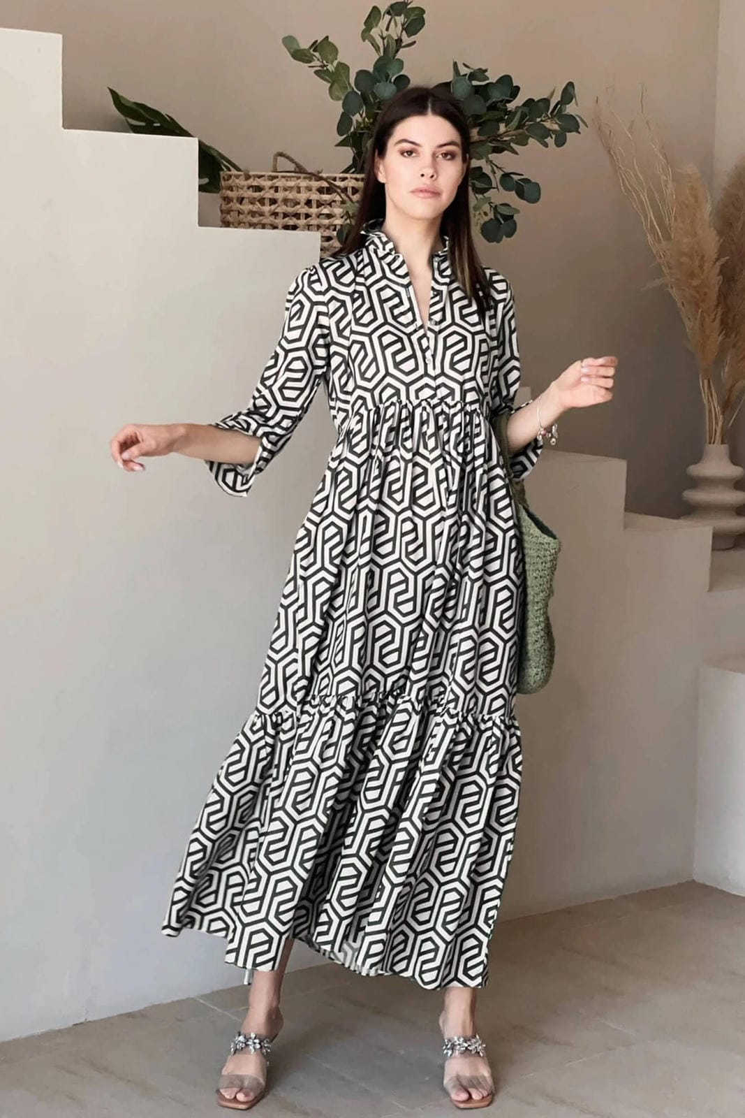 Geometric Long Printed Dress