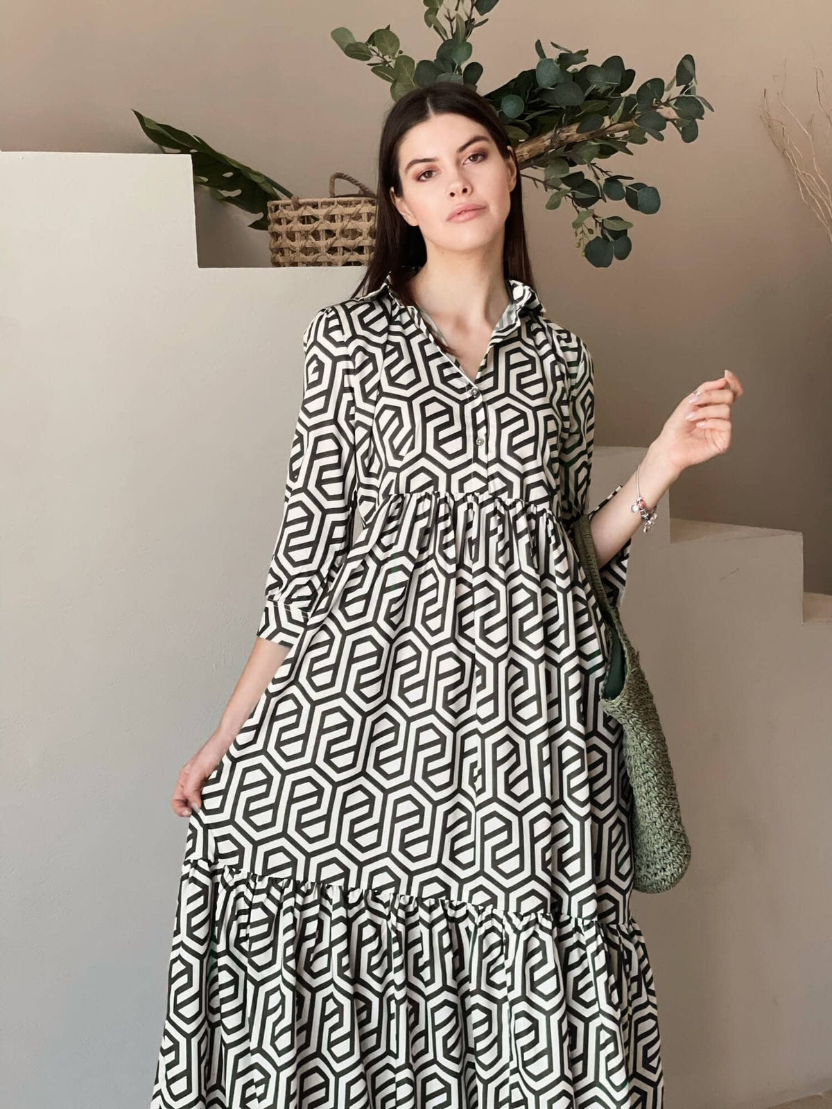 Geometric Long Printed Dress