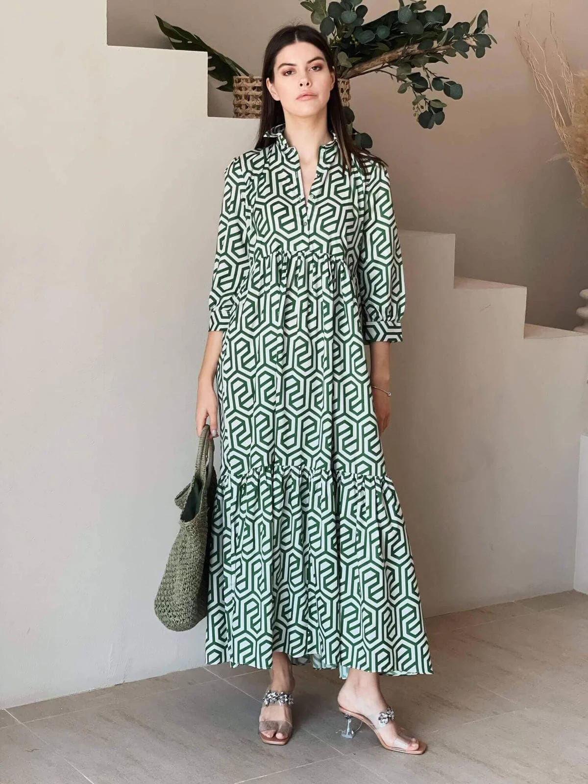 Geometric Long Printed Dress