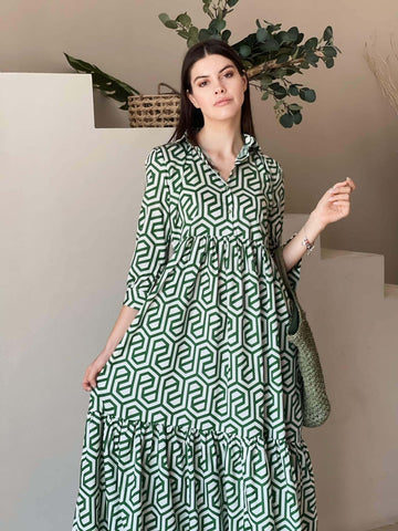 Geometric Long Printed Dress