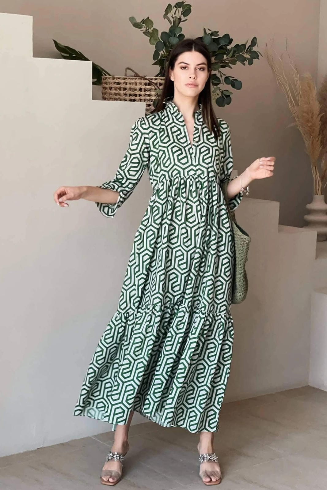 Geometric Long Printed Dress